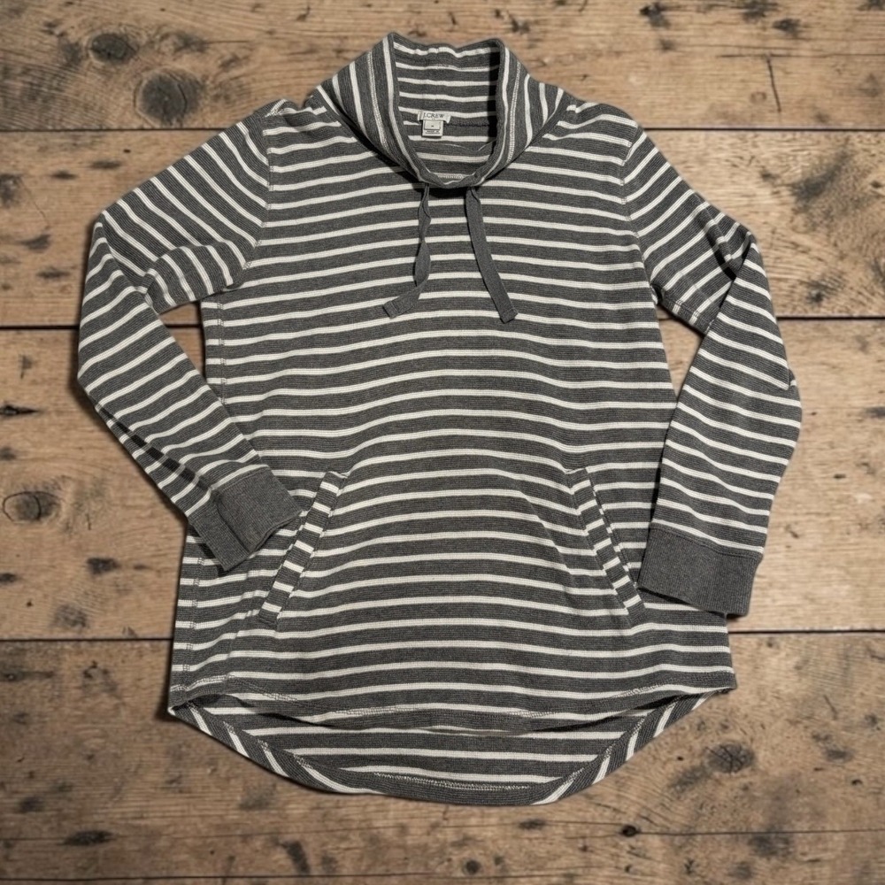 Women's J Crew Gray & White Striped 100% Cotton Sweatshirt w/Mock Neck, Sz M